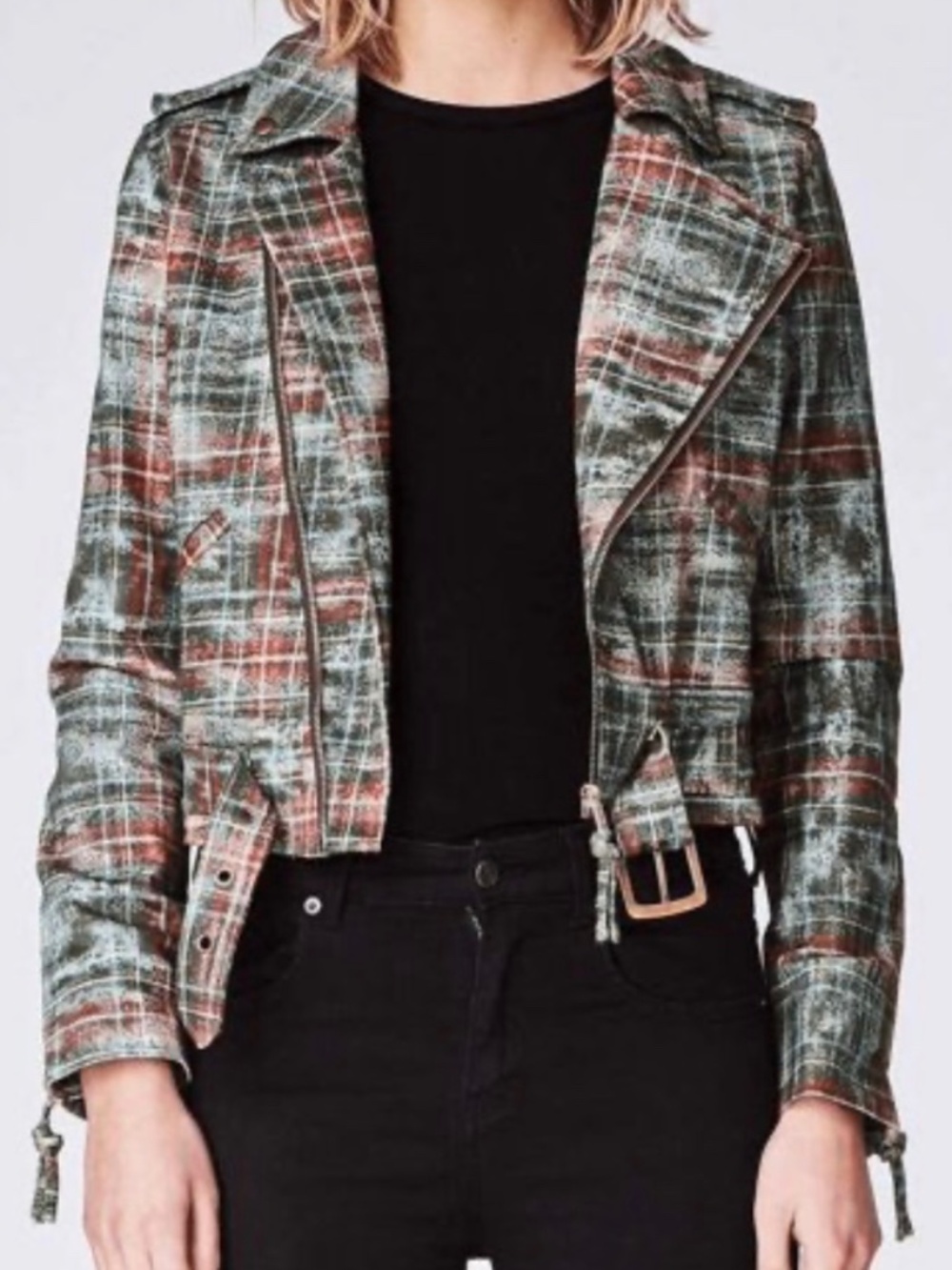 Nicole Miller┆M┆Kalysie Moto Jacket┆Weathered Plaid┆367
